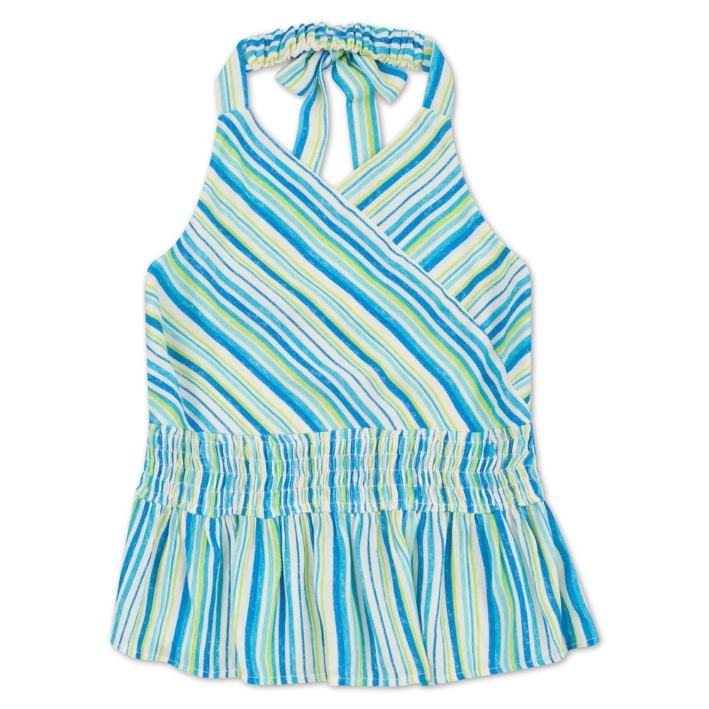 Speechless Big Girls Smocked Elastic Waist Striped Halter Top - Teal Cobalt